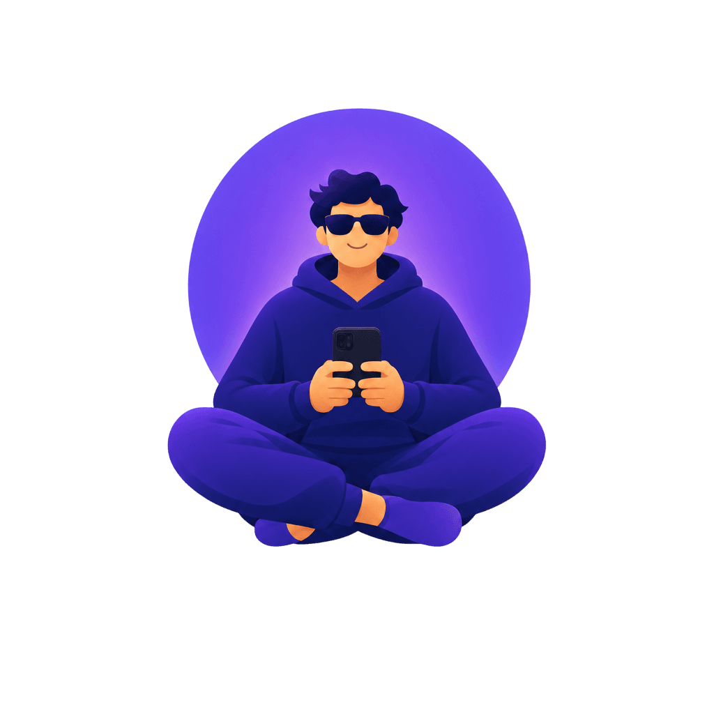 Illustration of a relaxed person meditating while using their phone